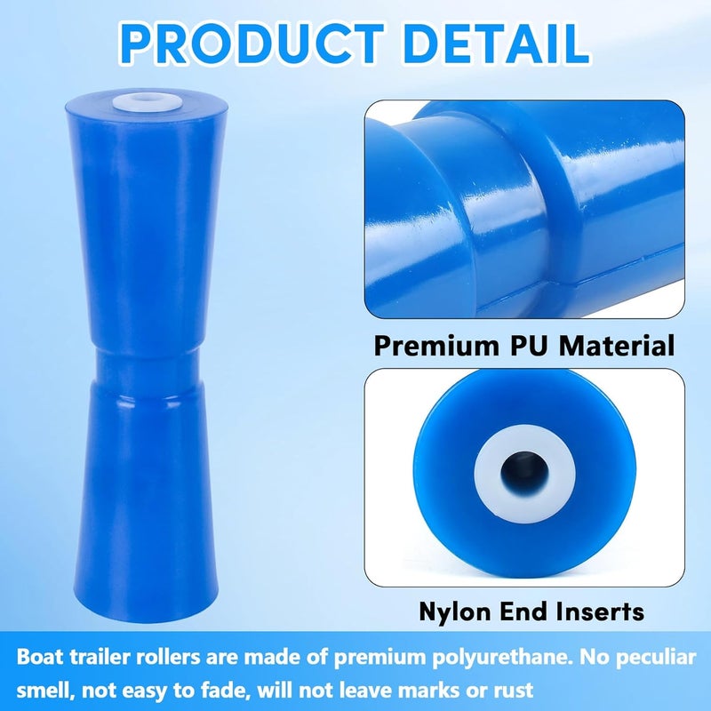 BALAVA Boat Trailer Roller 8/10/12in,Keel Rollers for Boat Trailer,Heavy Duty PU Bow Roller Boat Trailer Accessories Replacement Boat Trailer Parts Fits 5/8" Shaft (Blue,1/2 Pack) - Image 3